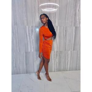 On The Same Wave Skirt Set - Rust